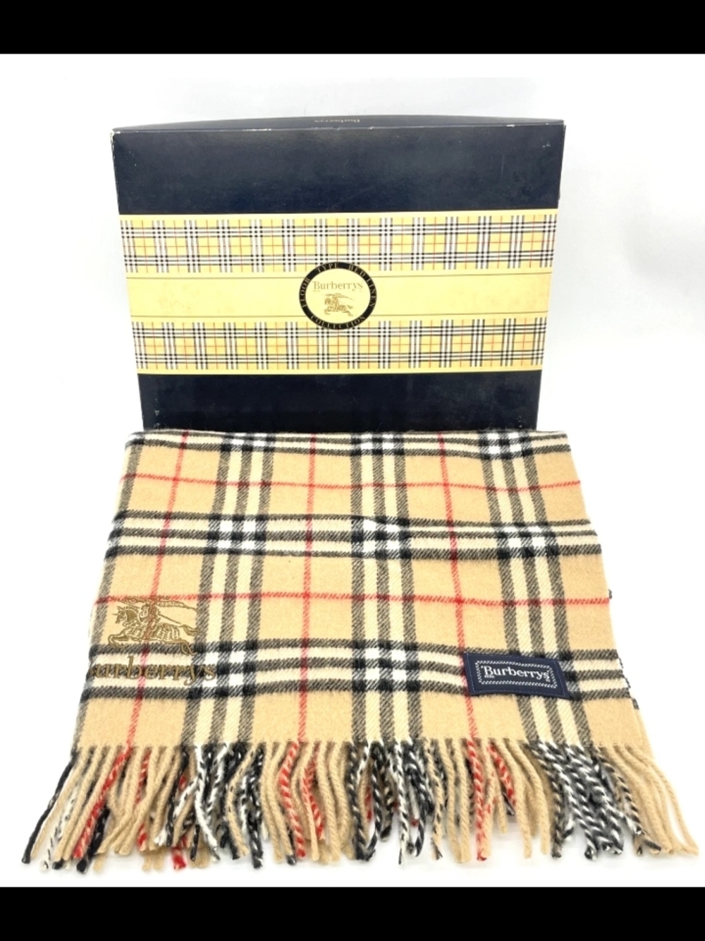 SALE! Authentic Burberry Nova Check 100% Wool Fringe Vintage Scarf W Box - Picture 3 of 14